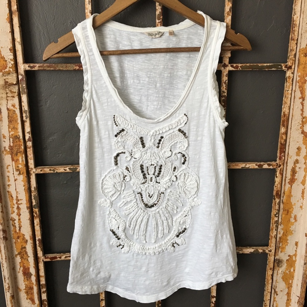 True Grit White Embroidered Tank Top